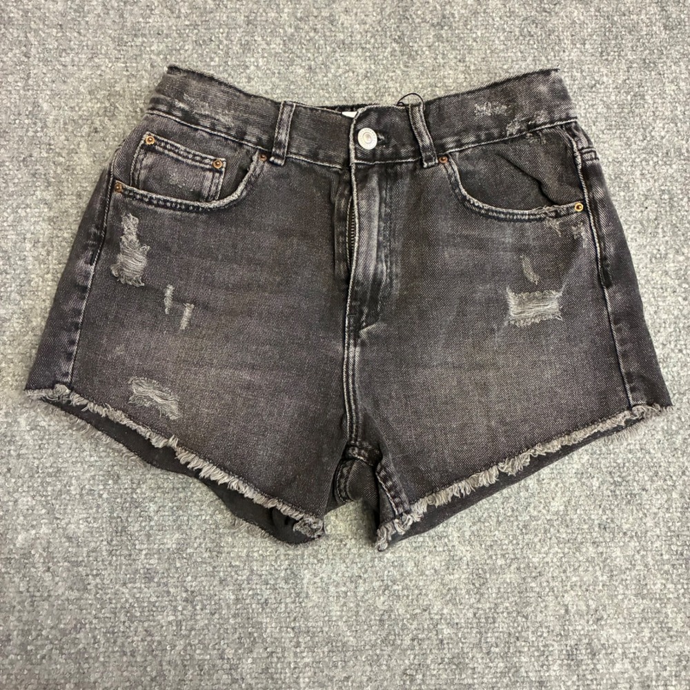 Zara Distressed Denim Shorts Girls 13-14 Black Excellent High Rise‎ Raw Hem